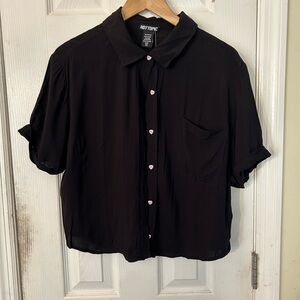 Hot Topic Black Button Down Shirt with Pink Accents